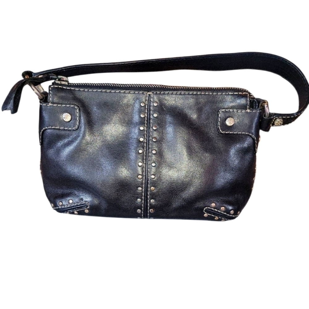 Michael Kors Black Pebbled Leather Vintage Y2K Silver Studded Handb…